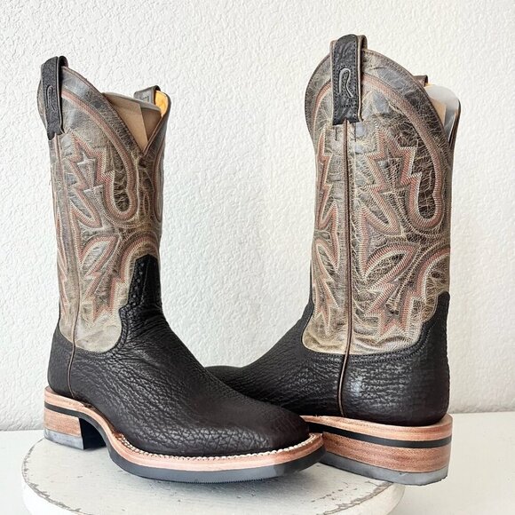 NEW Rod Patrick Mens Cowboy Boots 8B Dark Brown Shark Leather Western Square Toe - Picture 14 of 14